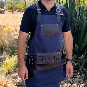 Canvas and Leather Apron - Color Blue